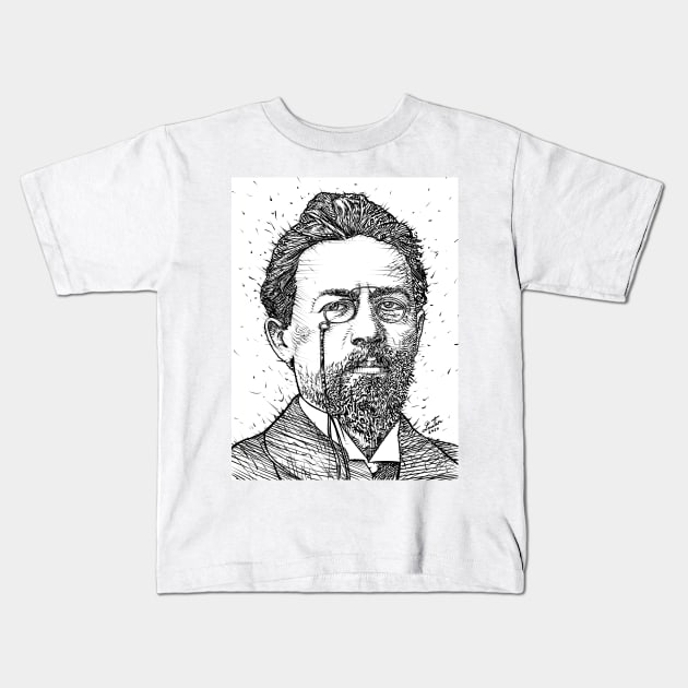 ANTON CHEKHOV ink portrait Kids T-Shirt by lautir